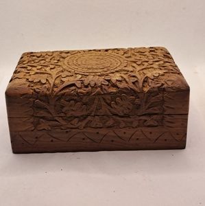 Vintage Indian hand carved wooden trinket box, jewellery box, Boho decor, ethnic
